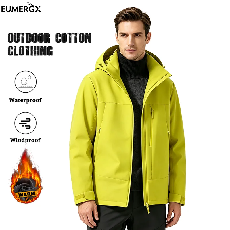 EUMERGX Men's Winter Thermal Coat Waterproof Windproof Warm Cotton Padded Jackets Hiking Camping Skiing Climbing Windbreaker