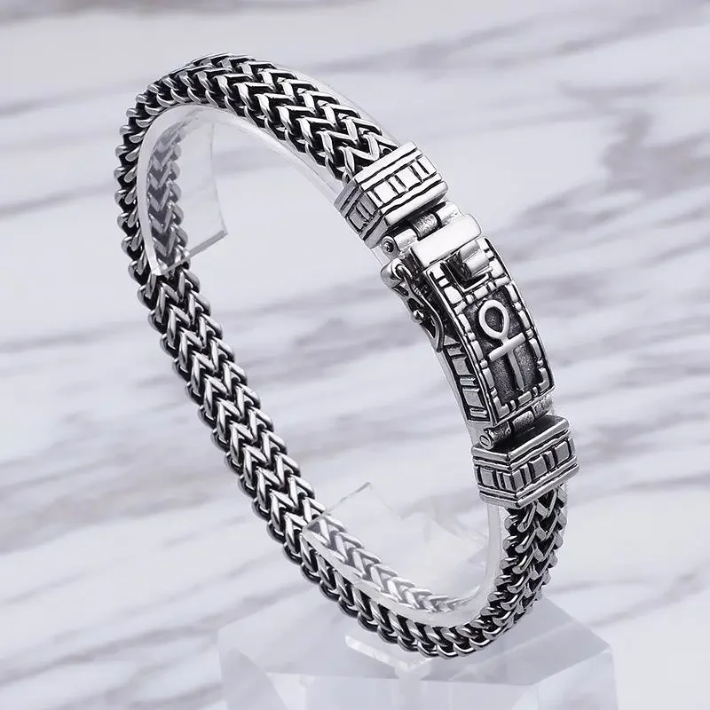 8mm Egyptian Ankh Cross Charm Couple Bracelets On Hand For Men Stainless Steel Mesh Link Chain Jewelry