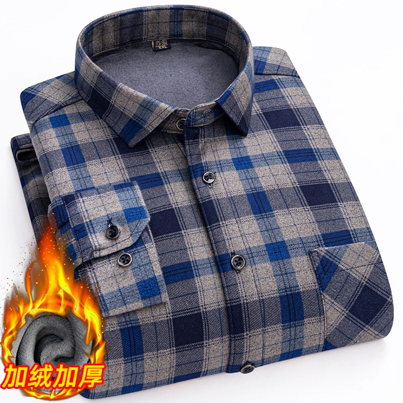 Men's long-sleeved shirt, double-sided fleece, thickened, 7XL8XL, street casual, comfortable, simple, versatile, winter apparel