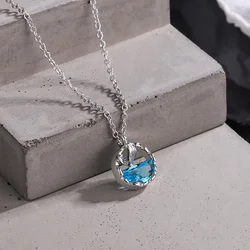 S925 Sterling Silver Mermaid Blue Gemstone Pendant Necklace for Women Adjustable Length 40cm to 43.5cm Luxury Jewelry