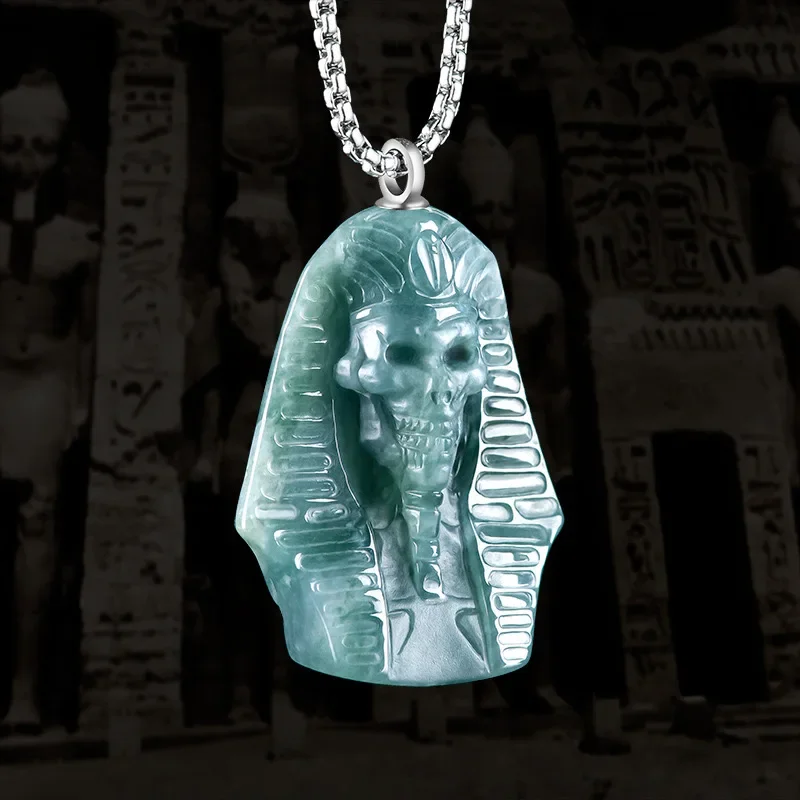 

New Natural A-goods Jadeite Blue Water Three-dimensional Egyptian Pharaoh Pendant Necklace Ice Jade Fashion Men and Women Models
