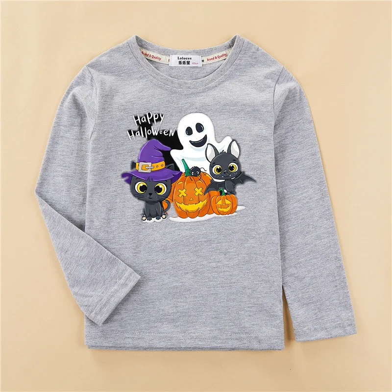 Halloween Kürbis T-shirt für Kinder Langarm Herbst Tops Jungen Cartoon Tees Casual Kleidung 3-14T