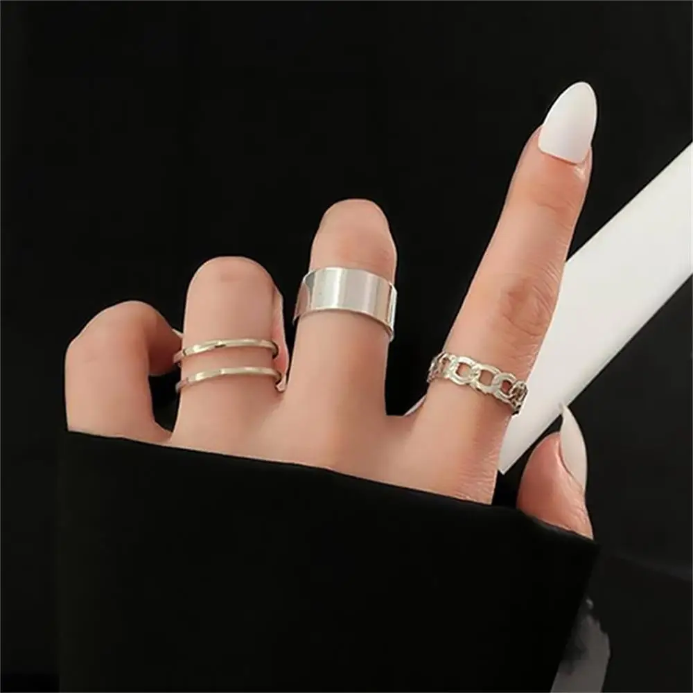 FNIO Fashion Black Round Metal Ring Sets Geometric Twist Open Adjustable Rings Sets for Women Girl Wedding Jewelry