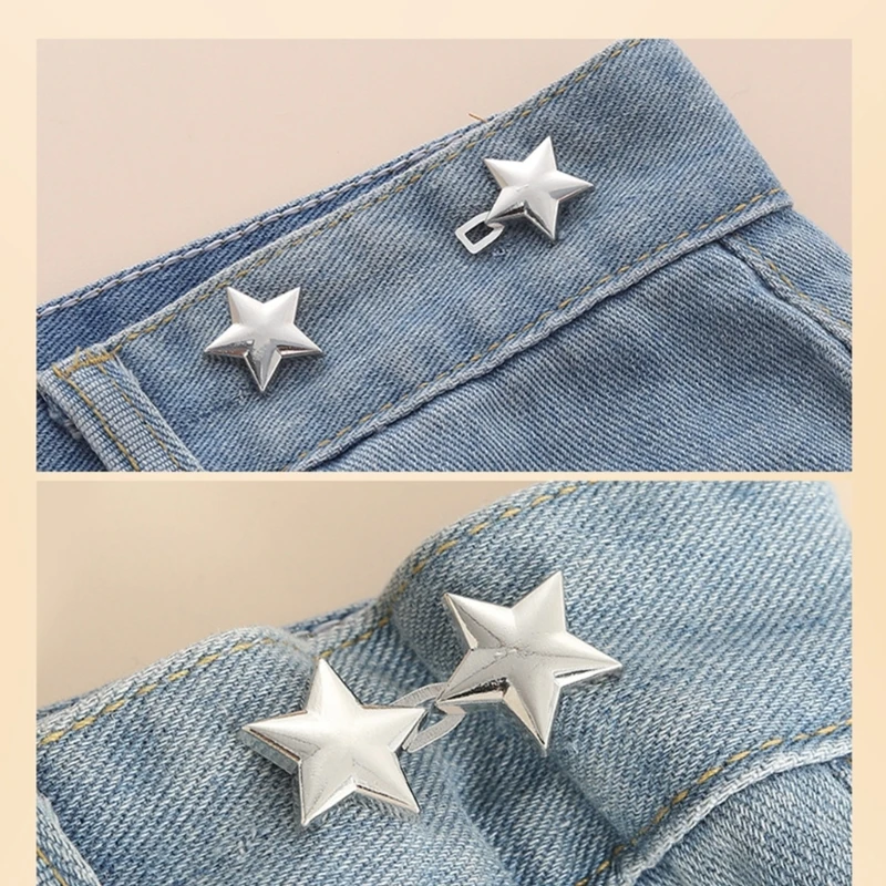 1set Adjustable Waist Buckle Star Shape Jean Pant Button Detachable Alloy Waist Tightener Clothing Accessories DIY Sewing Tool