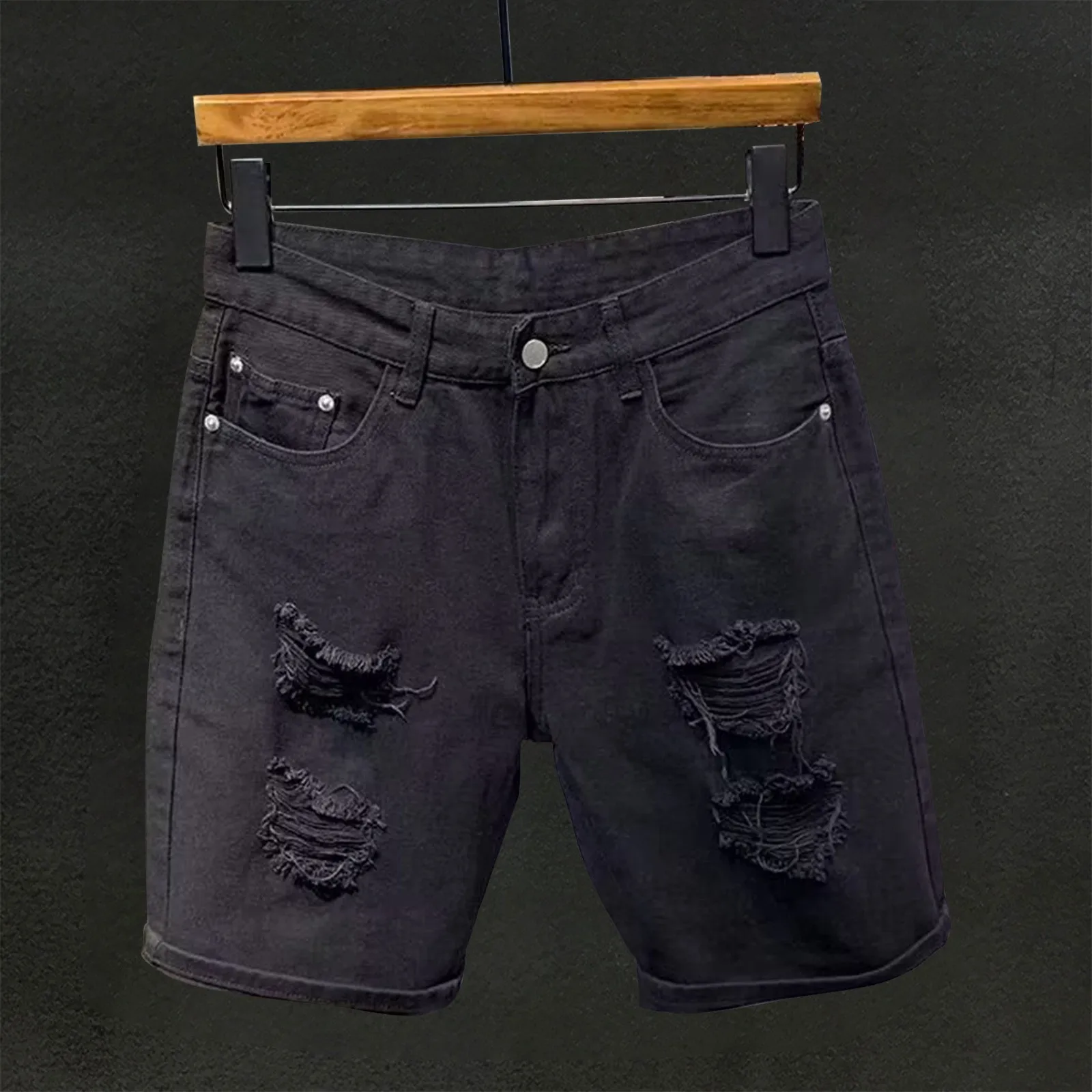 Men's Summer Ripped Denim Shorts High Quality Straight Quarter Pants Men Plus Size Workout Gym High Quality Shorts
