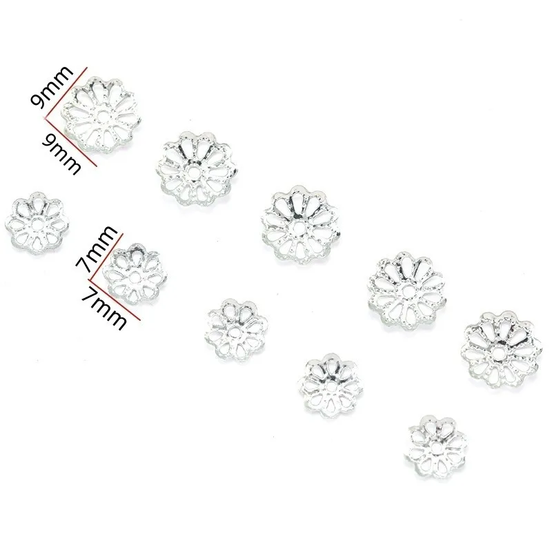 200Pcs 7/9mm Silver Gold Hollow Flower Petal End Spacer Beads Caps For Bracelets Jewelry Making Supplies Accessories Materials