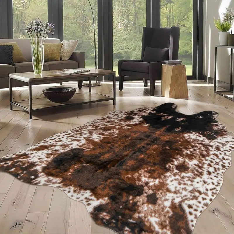 VIKAMA Western Style Faux Animal Skin Rug, Washable and Non-Slip, Living Room Sofa Mat, Bedroom Bedside Rug, Home Decor