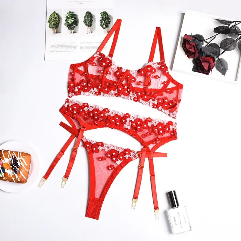 

Women Sexy Exotic Set Floral Lace Lingerie Bra Set See Through Underwear Thin Micro Bikini Thong Exotic Apparel