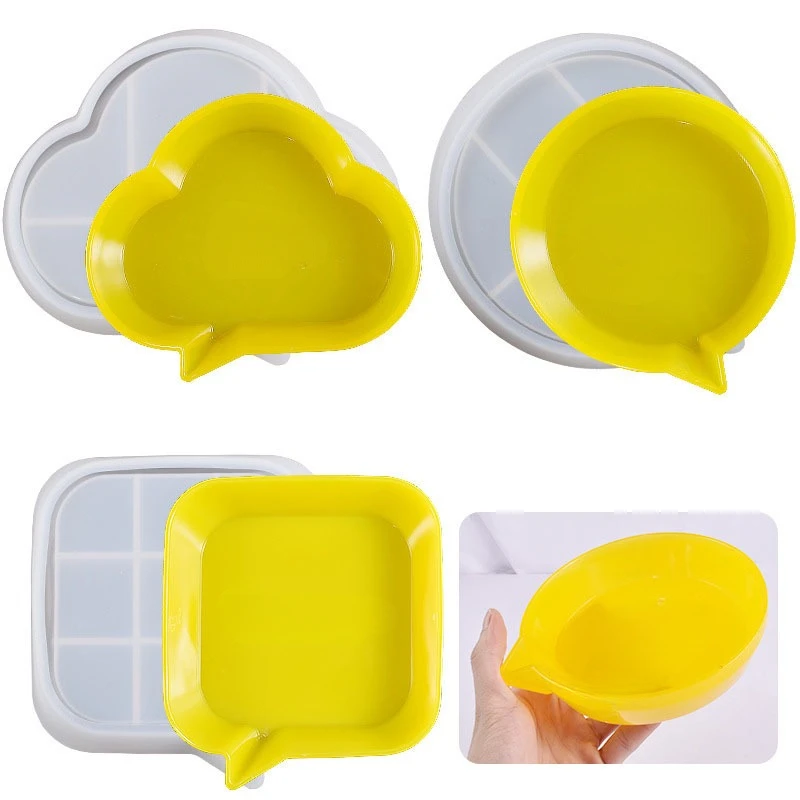 

DIY Resin Round Plate Mold Dish Mold Cloud-Shaped Round Square Storage Tray Silicone Mold