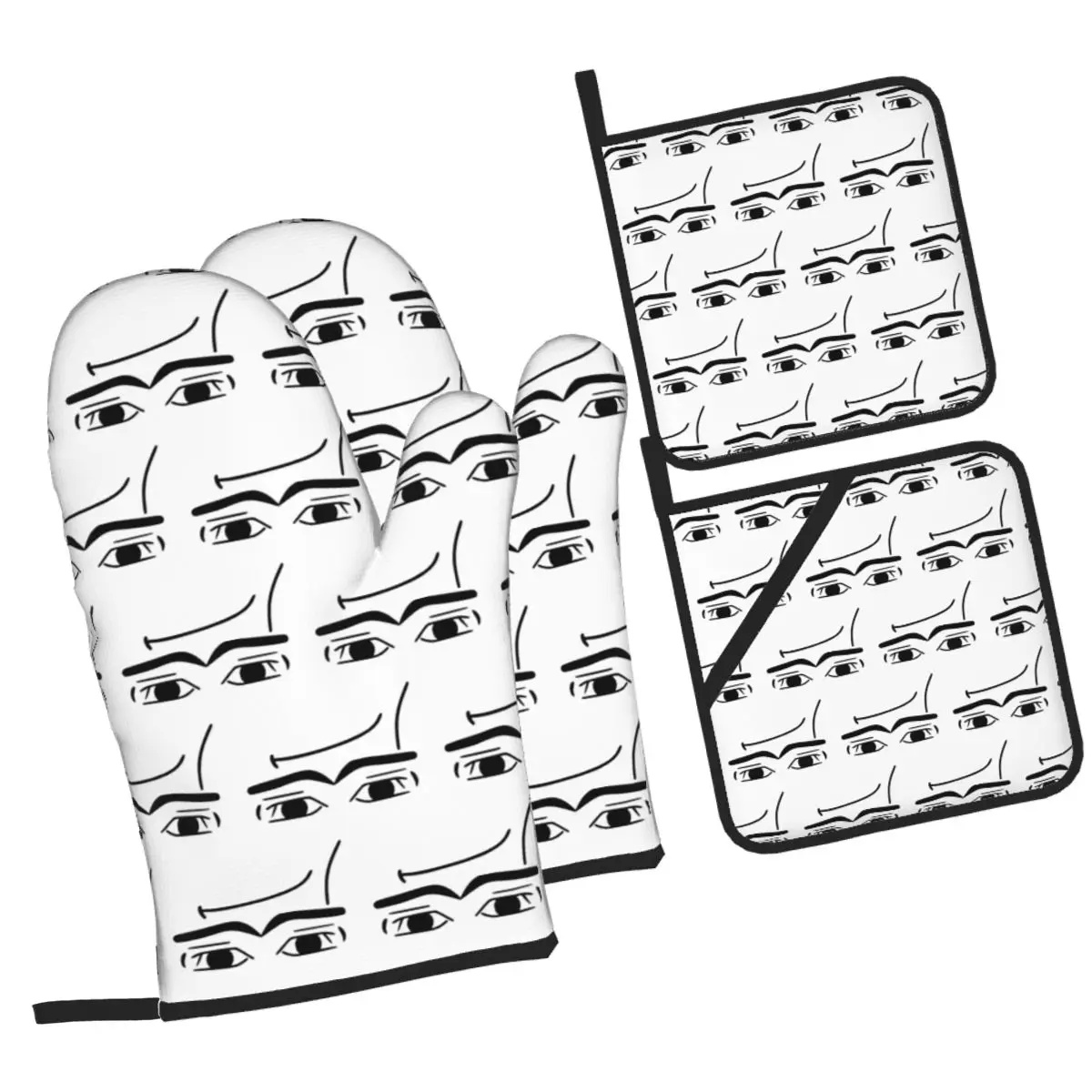 Man Face Oven Mitts and Pot Holder Sets of 4 for Baking Kitchen Cooking Grilling Resistant Non-Slip Gloves