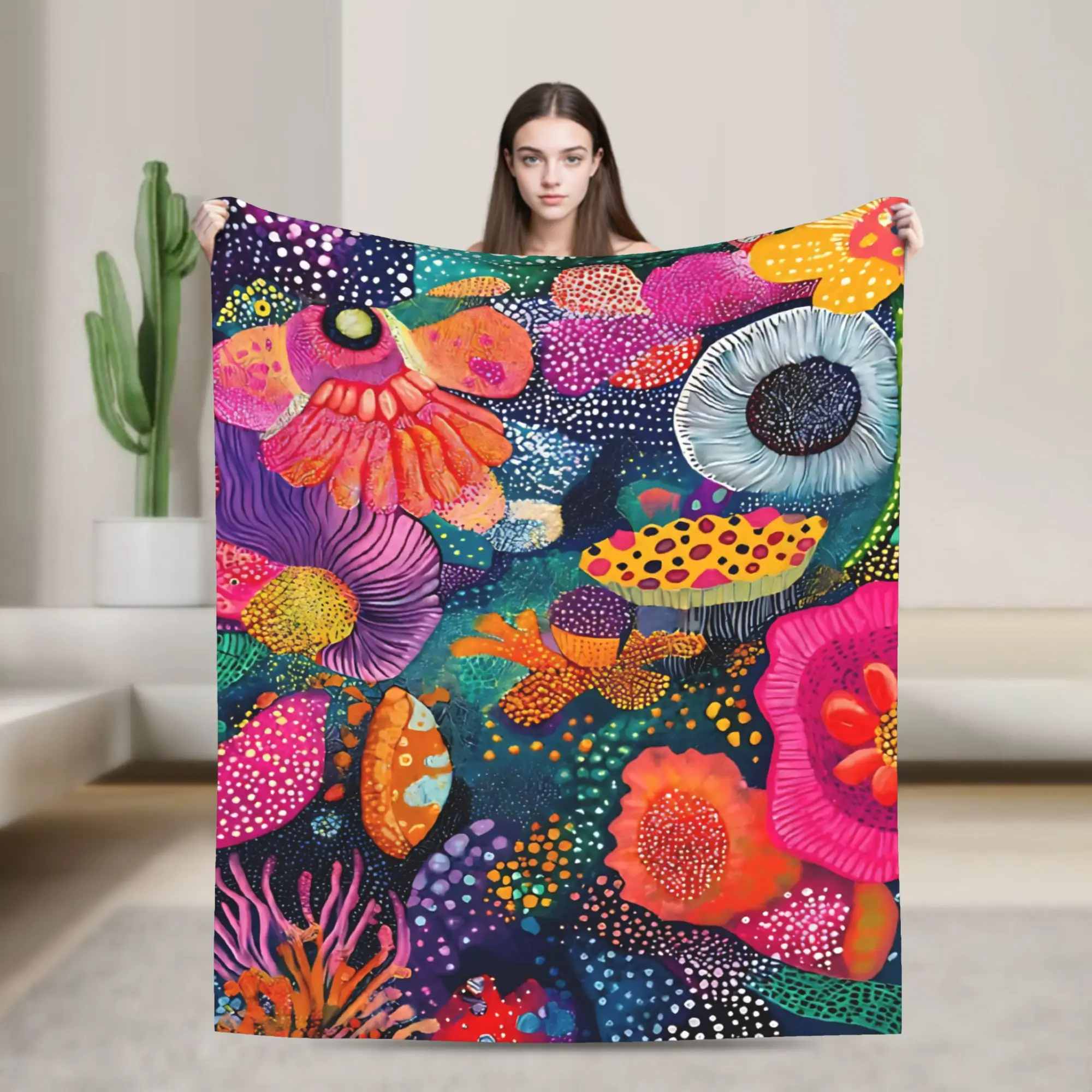 Yayoi Kusama Psychedelic Flowers Fleece Blankets  Creative Throw Blankets for Bed Sofa Couch 125*100cm Quilt