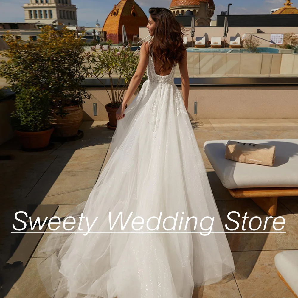 Wedding Dress 2025 Sexy Square Neck Sleeveless Illusion Corset Bridal Gown Sweep Train Split Bride Dresses Backless Robe Mariee