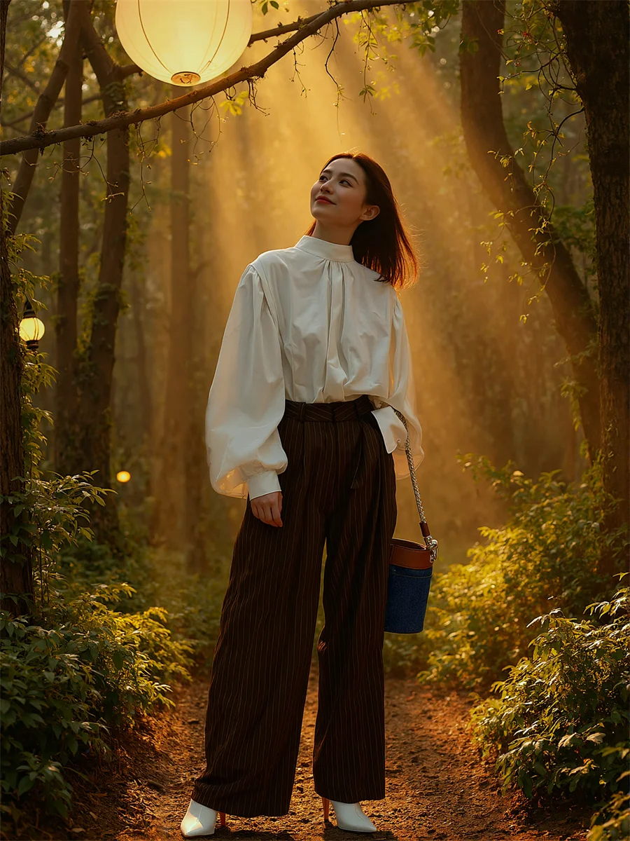 

Женская рубашка с круглым вырезом, полувысокий воротник, корейский стиль, клетчатый узор, принт, пуговицы спереди, повседневная, в консервативном стиле, для колледжа, простая, базовая, милая