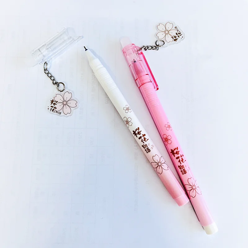 2Pcs AIHAO GP2382 Cherry Blossoms Kawaii Erasable ปากกาหมึกเจลโรงเรียนอุปกรณ์สำนักงานเครื่องเขียนของขวัญ0.5มม.สีดำสีน้ำเงินหมึก