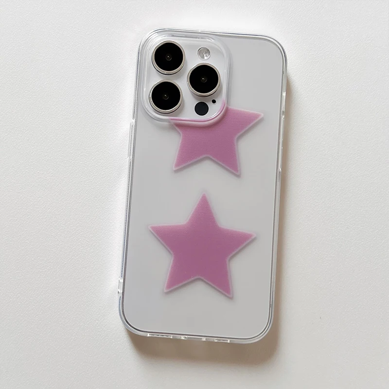 Korean INS Purple Pink Star Phone Case For iPhone 16 15 14 13 12 11 Pro Max XR XS Max 7 8 Plus MINI Y2K Cute Retro Sweet Cover