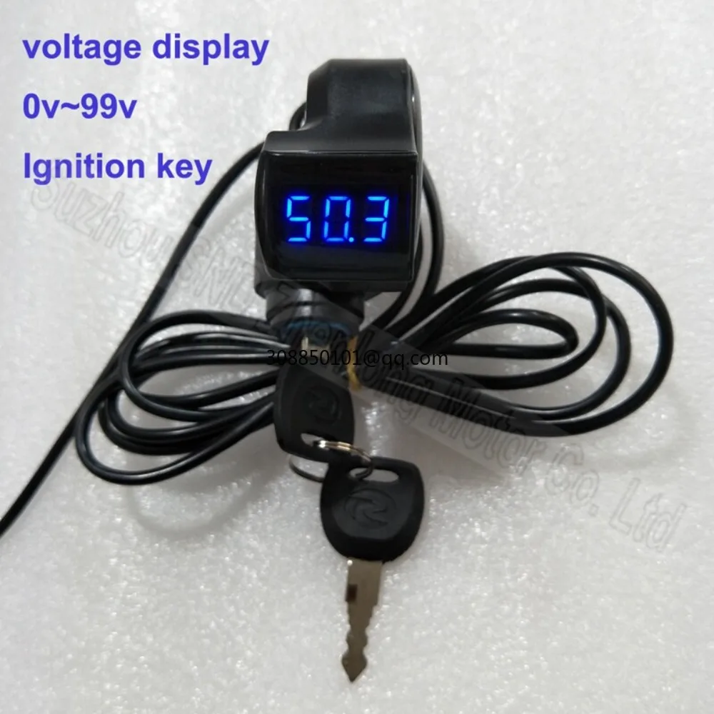 Electric vehicle digital voltage strap key electric door lock switch wide voltage 36v48v60v72v LED digital display meter