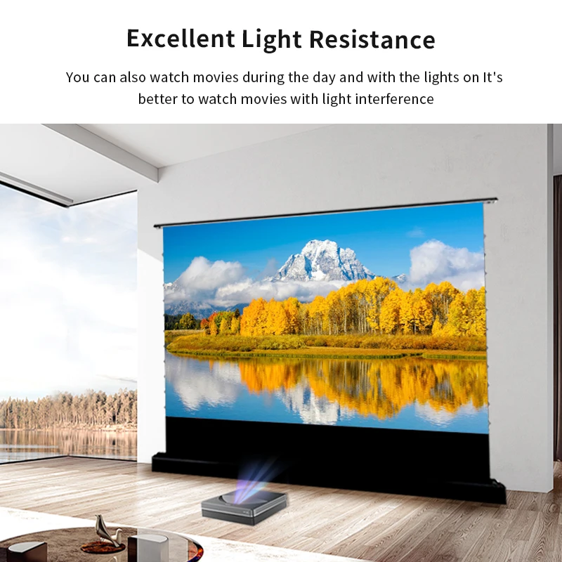 

2024 Top 120 inc Electric Tab Tension Floor Rising ALR Projector Screen Ambient Light Rejecting Motorized for UST Laser TV 3D 8K