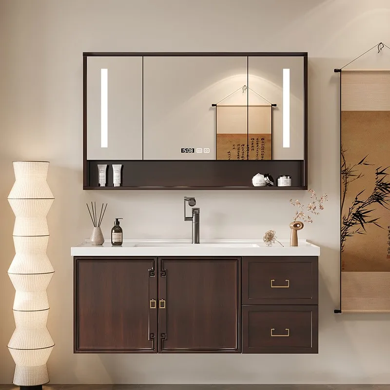 Standing Storage Bathroom Cabinet Wooden Led Light Toilet Cabinet Bathroom Home Vanity Sink Rack Armario De Banheiro Accessories