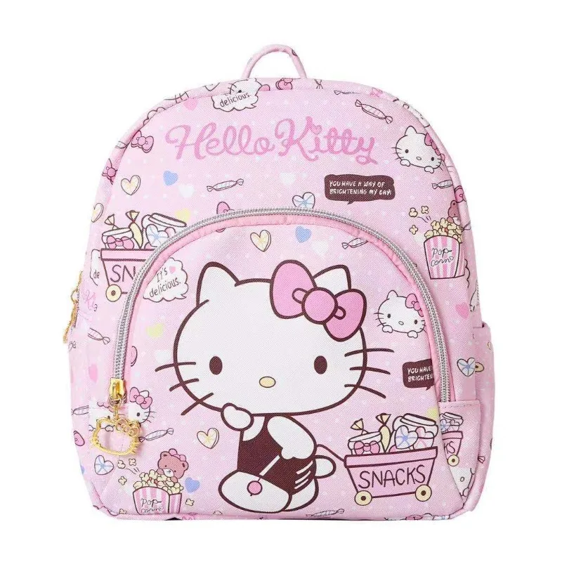 

Sanrio Hello Kitty Backpack for Girl Student Mini Size PU Leather Pink Cartoon Printing School Bag Waterproof with Zipper