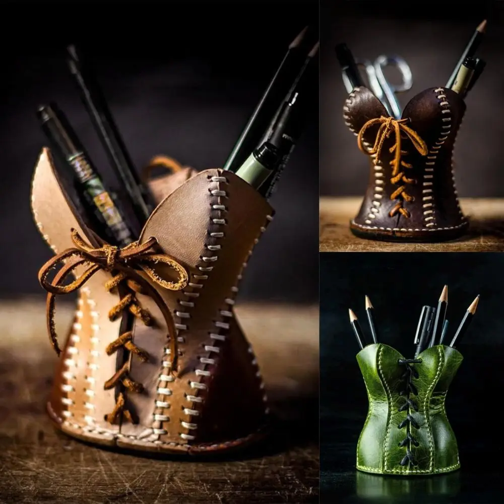 

Stylish Leather Corset Pencil Cup Creative Makeup Brush Funny Pen Holder Tabletop Storage Multi-functional Stationery Organizer