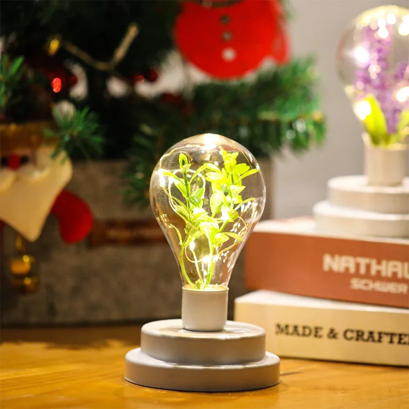 LED a pilhas Green Plant Night Lamp, Luzes de fio de cobre para desktop, cabeceira, Quarto infantil, Decoração de casa