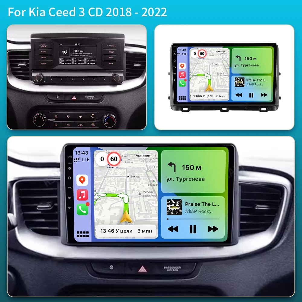 Android 16 Car Radio Carplay+Auto For Kia Ceed 3 CD 2018 2019 2020 2021 2022 Navigation GPS Multimedia Video Player Stereo WiFi