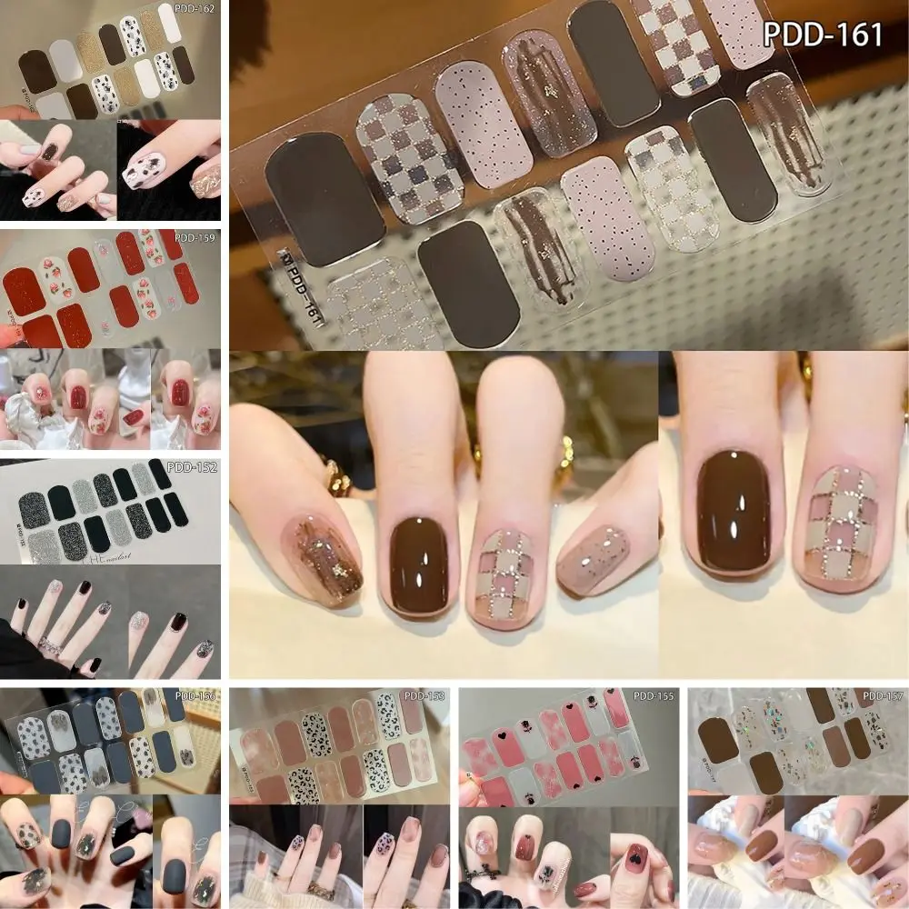 14Strips Gel Nail Stickers Waterproof Floristic Semi Cured Nail Patch Full Cover Nail Art Stickers DIY Nail Art Making