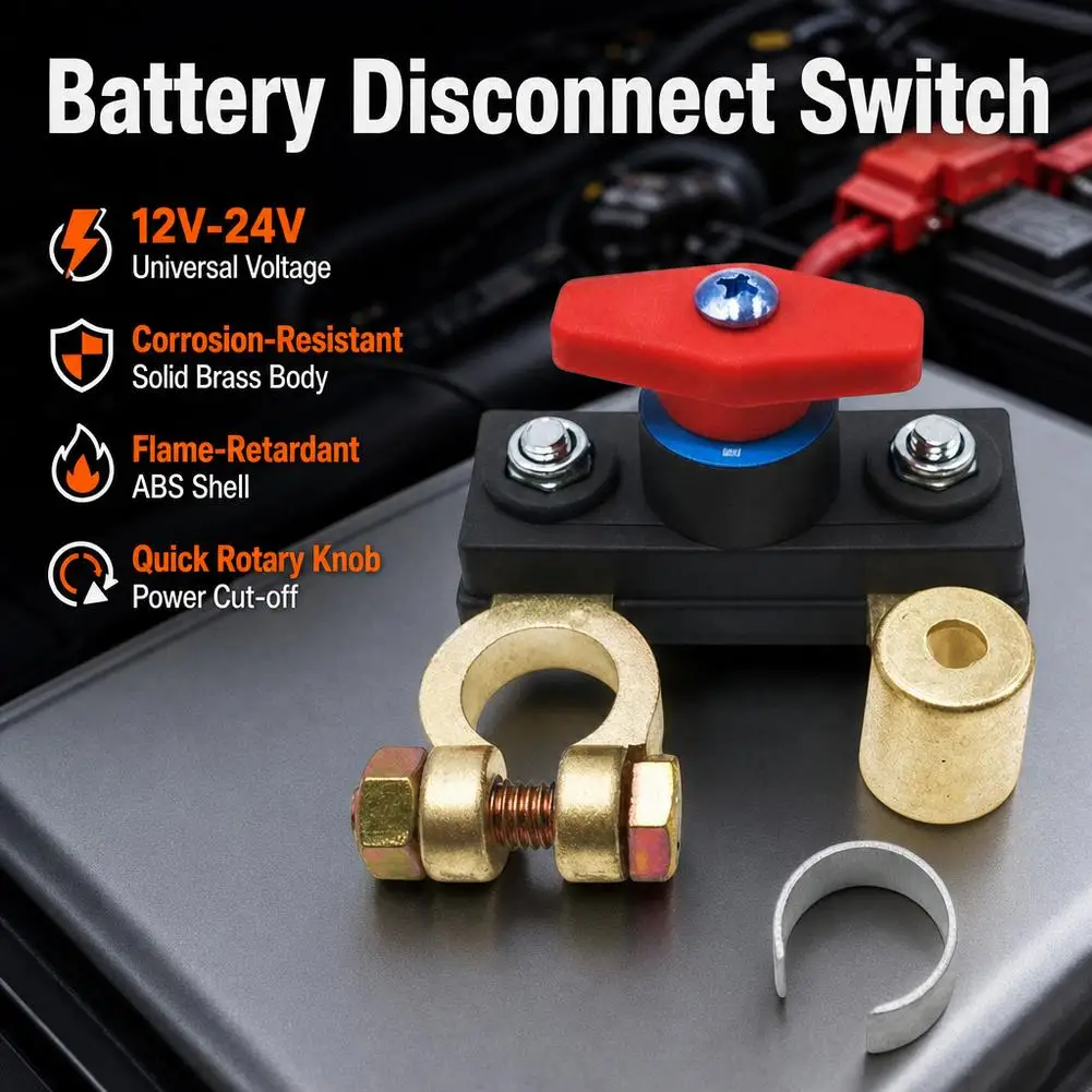 Battery Disconnect Switch 12V 24V Lengthened Terminal Battery Cut Off Switch Heavy Duty Brass Battery Isolator Switch For Car