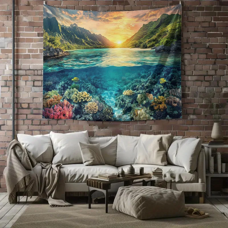 معلق على الحائط على شكل جنة مرجانية تحت الماء - نسيج مشهد المحيط الطبيعي #4