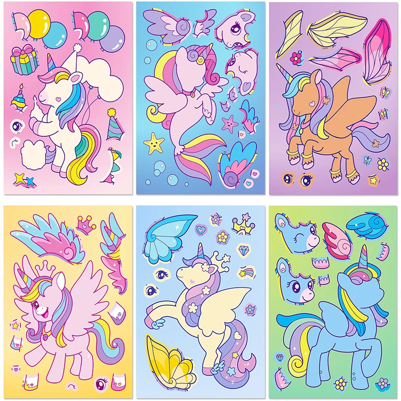 6pcs My Little Pony Cartoon Cute Make A Face DIY Stickers Cartoon Figure Waterproof Decorative Stickers Children Like Gifts