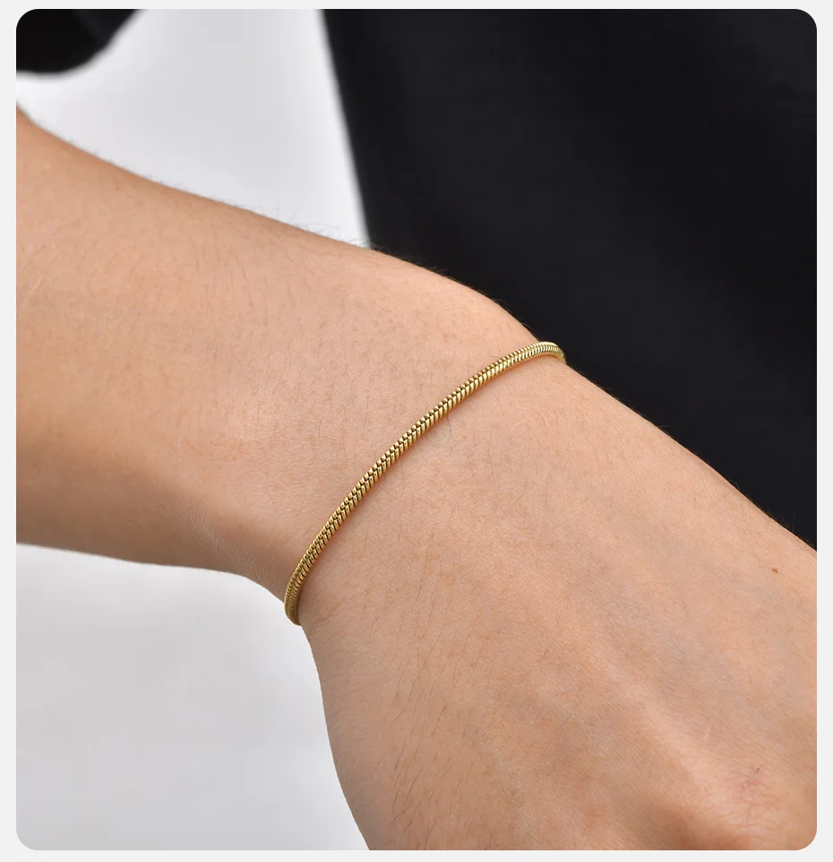 Vnox Minimalistisches 1,2/2mm Breites Dünnes Schlangenketten-Armband für Männer und Frauen, Gold- oder Silberplattierter Edelstahl Verstellbarer Schmuck Geschenk – Detail 9