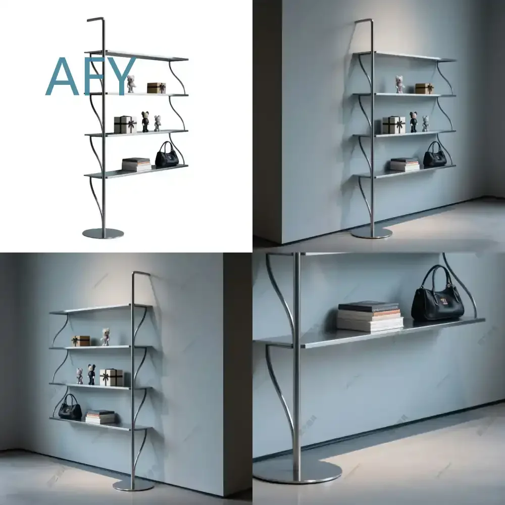 Wrought Iron Shelf Rack for Floor-to-Ceiling Multi-Layer Display Stand for Retail Store Product Showcase Wall Mounted Storage