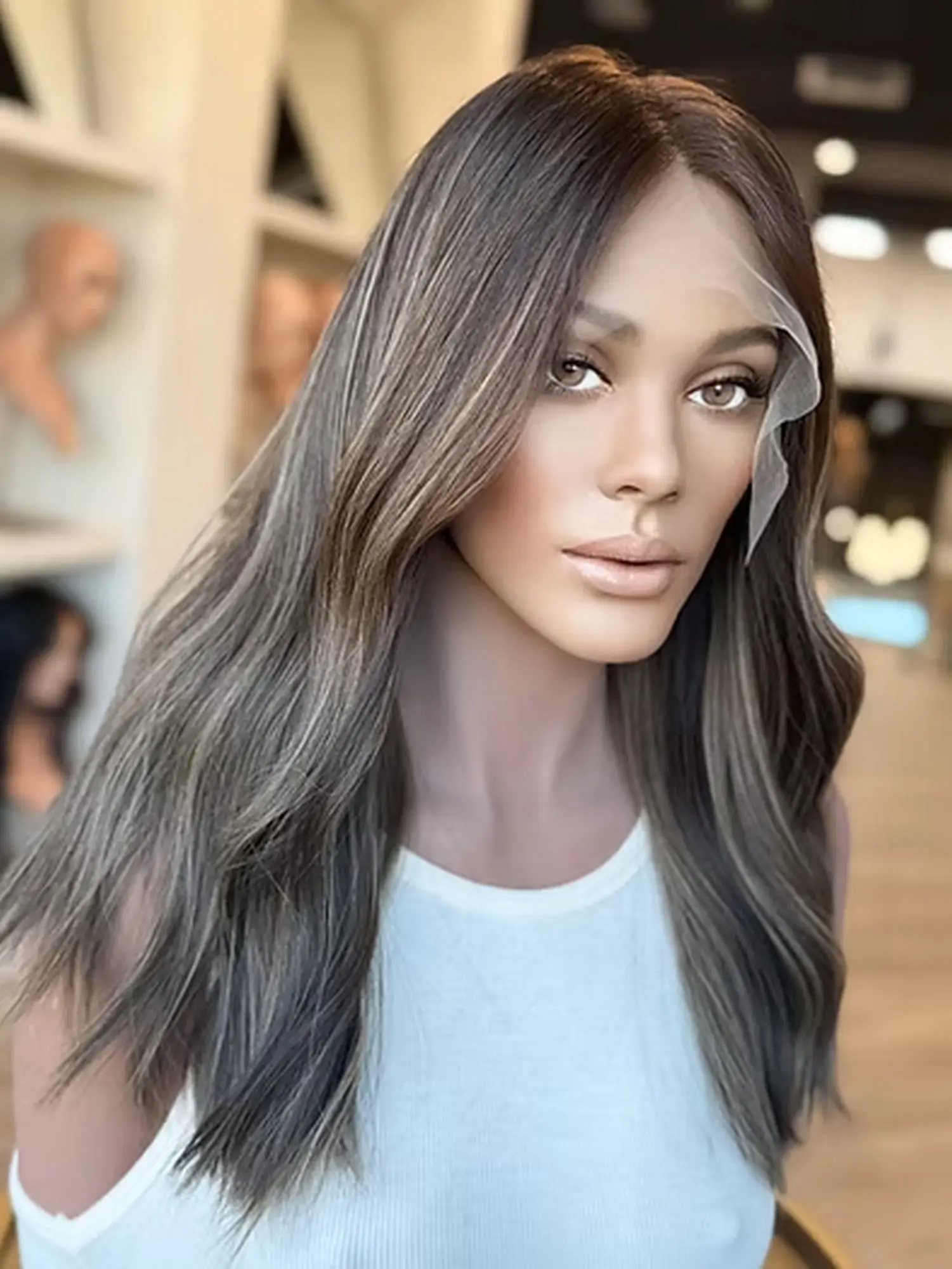 20 Inch Soft Dark Wigs Balayage Beginner Friendly Brunette Natural Wave Synthetic 13*4 HD Invisible Lace Frontal Wigs For Women