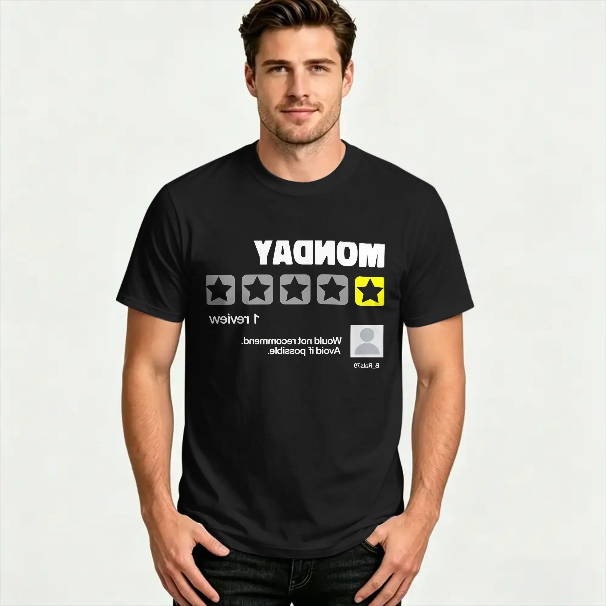One Star Rating Monday  Would Not Recommend T Shirts  Novelty Tee Shirt Short Sleeve Round Neck T-Shirts 100% Cotton Summer Tops