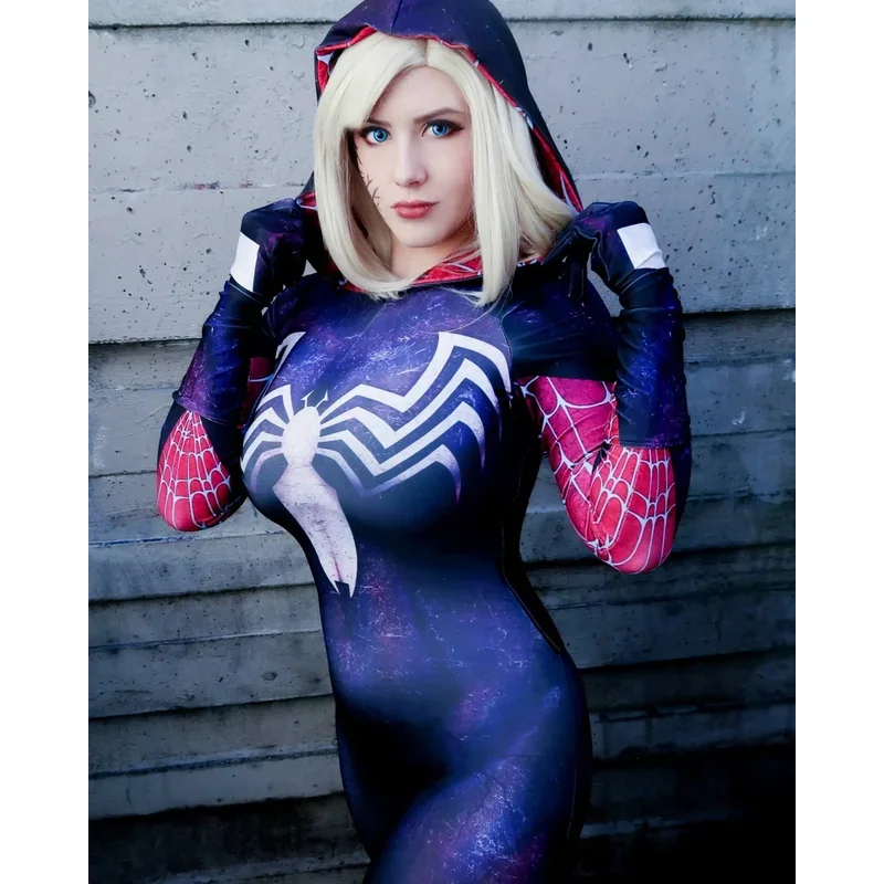 

Halloween Adults Kids Venom Gwen Stacy Spiderman Cosplay Costume Symbiote Superhero Zentai Suit Female Girls Woman Full Bodysuit