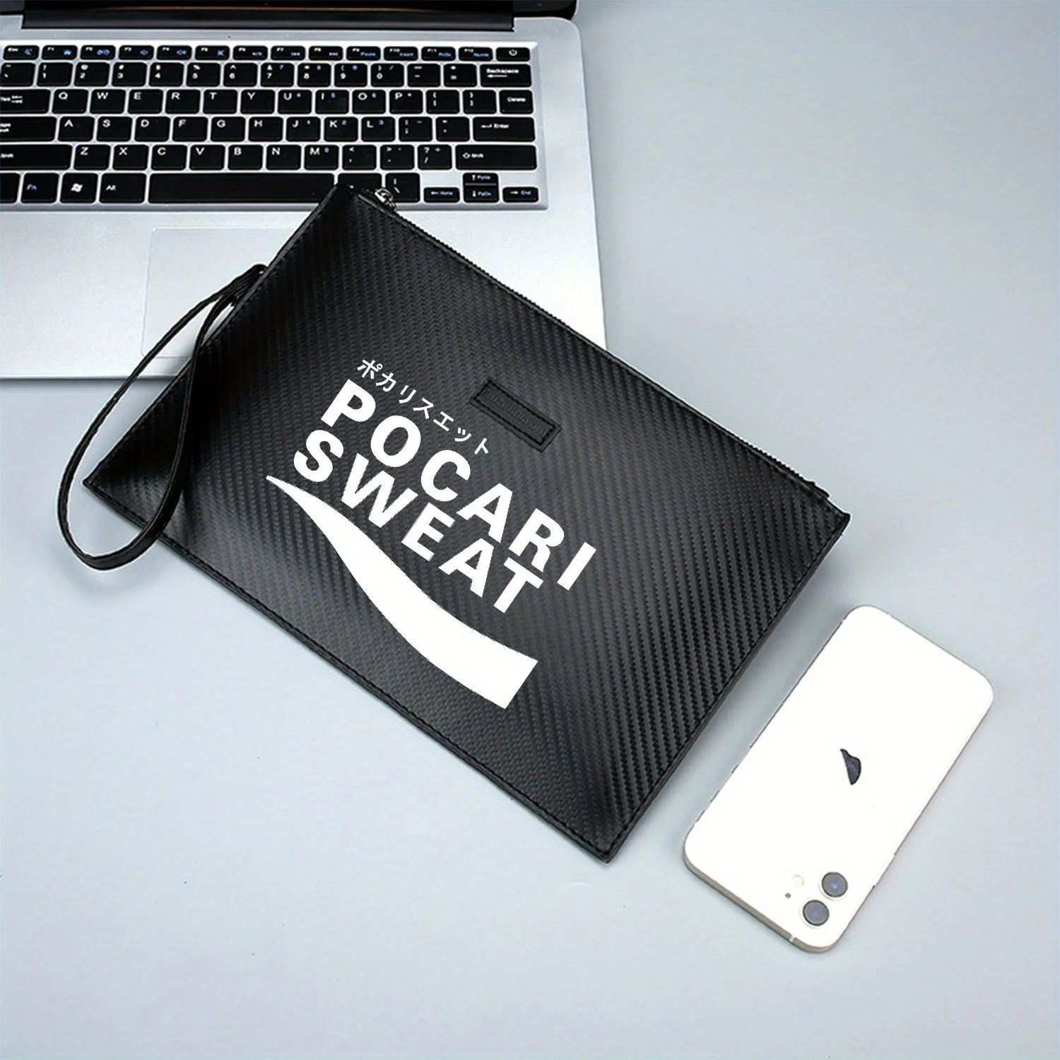 Lettere bianche e logo su nero Elegante borsa da uomo in PU stampato Alla moda e pratica per il trasporto quotidiano