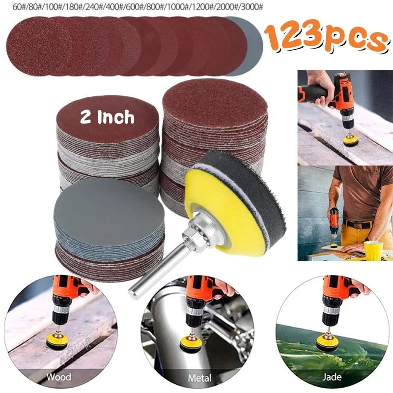 

Набор из 123 шлифовальных дисков 2 дюйма, зернистость 60-3000, для дрели, шлифмашины, роторных инструментов, с хвостовиком 1/4 дюйма и подушкой для диска