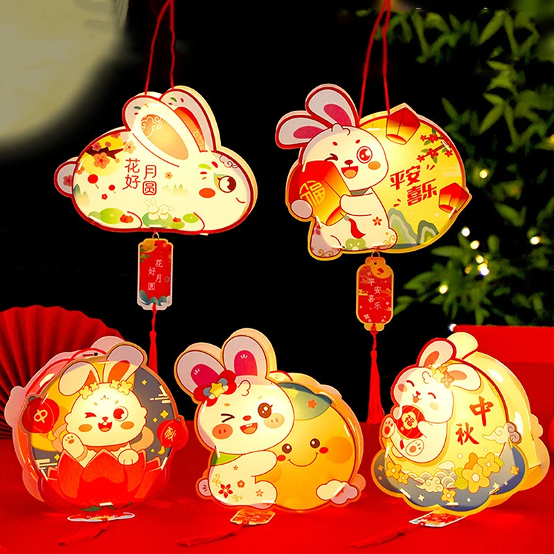 Traditional Luminous Style Antique Mid-Autumn Festival Lantern Lantern DIY Material Package Cartoon Rabbit Flower Lantern