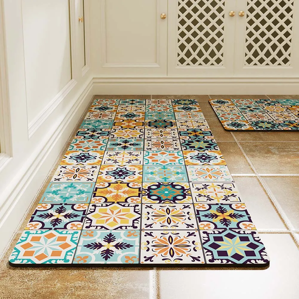 Stylish 18x28 Boho Bathroom Rug Non-Slip Waterproof & Easy To Clean Kitchen Specific Absorbent And Oil Absorbing Floor Mat Rugs