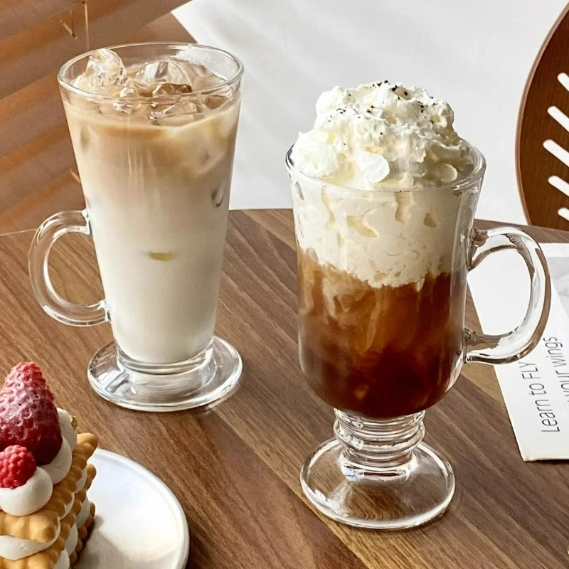 Irish Style Coffee Cups Creative Latte Cup Dessert Juice Glass With Handle Transparent Handle Milkshake Glasses Restaurant  Tool