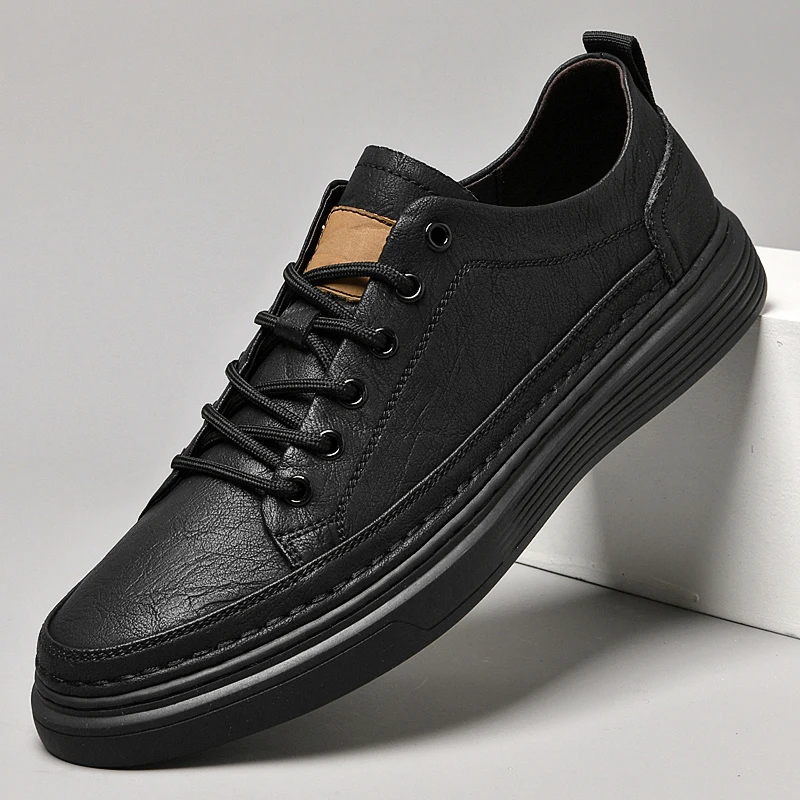 

Мужские кожаные кроссовки для скейтбординга 2026 года, черные, на платформе, массивные, на толстой подошве, повседневные