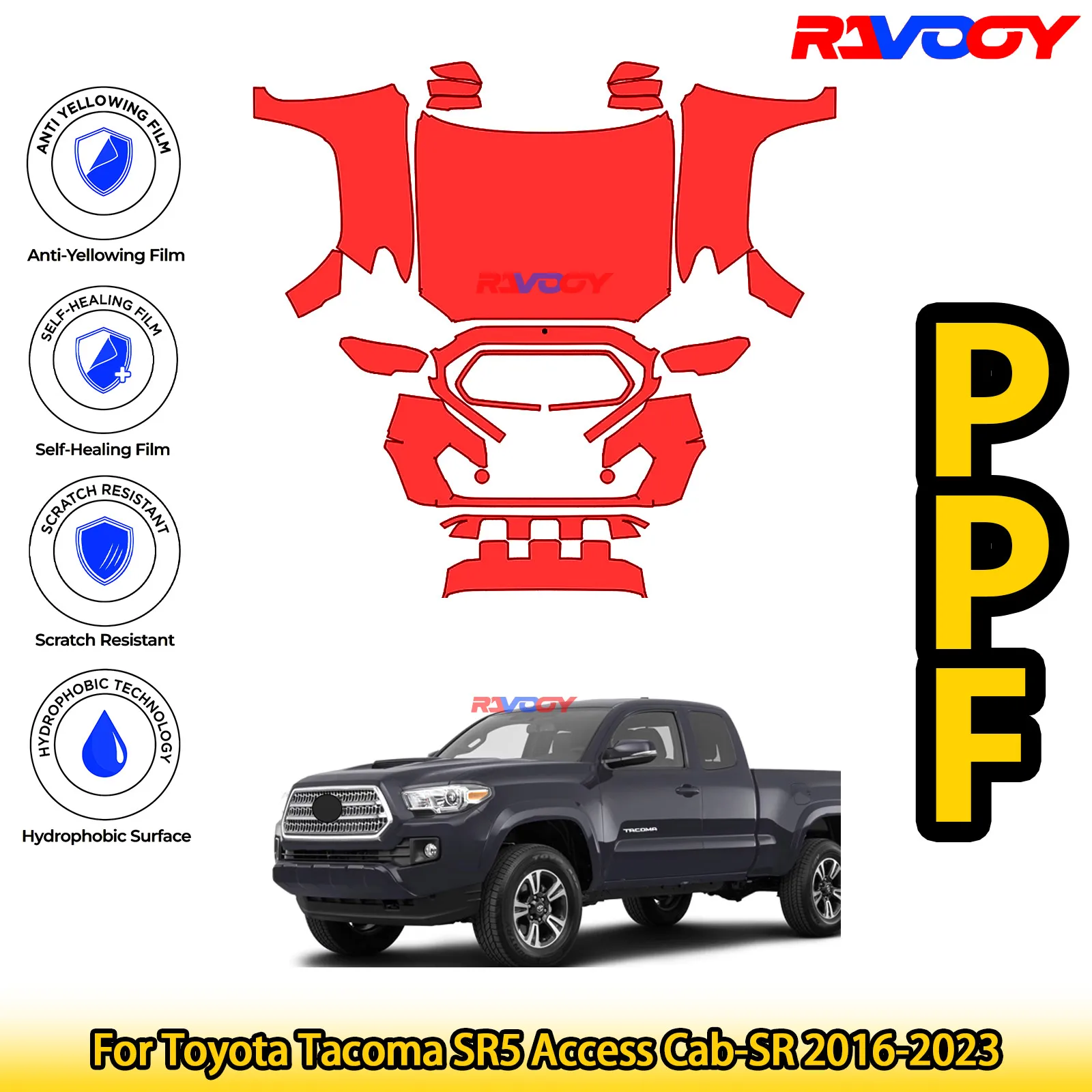 

For Toyota Tacoma SR5 Access Cab-SR 2016-2023 Glossy Matte Black Precut front PPF Kit Paint Protection Film