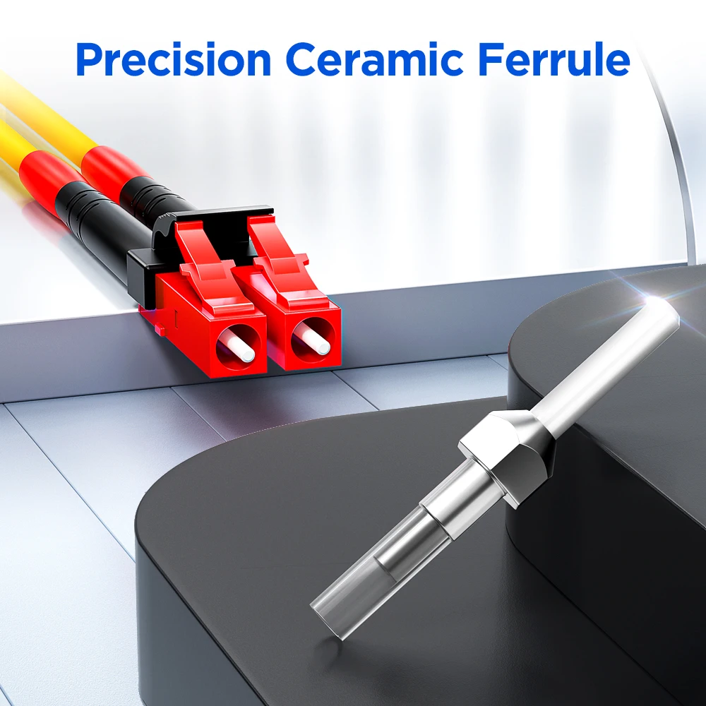 AMPCOM Fiber Cable LC to LC Single Mode Optical Fiber Jumper Duplex UPC 9/125μm, OS1/2 SMF 1/2/3/5/10/15 Meters LSZH OFNR