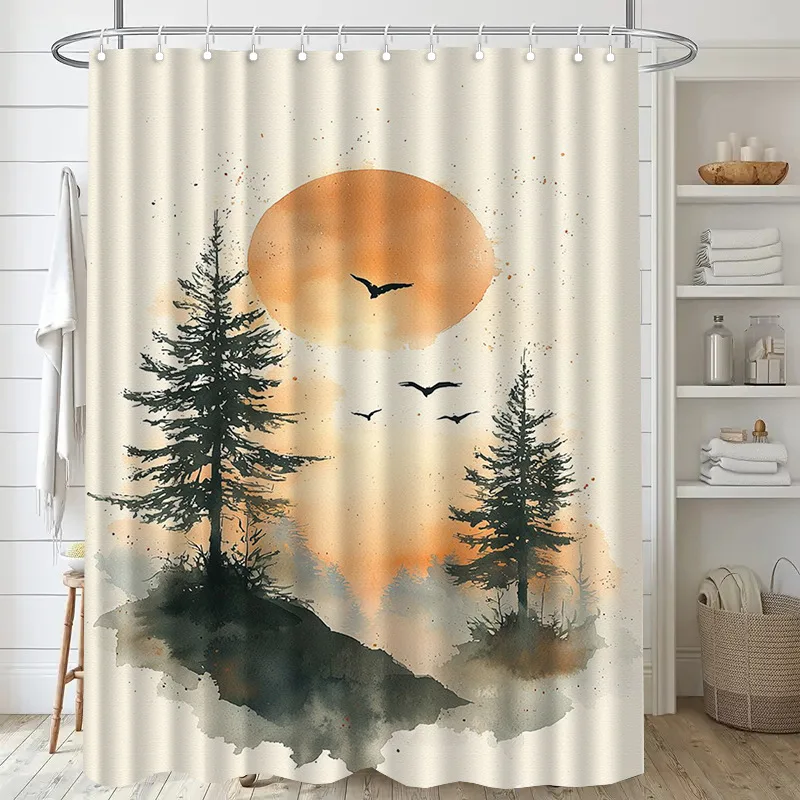 

Моющаяся грязеотталкивающая занавеска для душа Forest at Sunset, водонепроницаемая полиэстеровая занавеска для ванны, аксессуары для домашнего декора