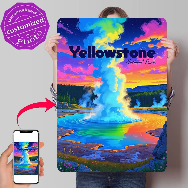 Yellowstone National Park Colorful Landscape Metal Poster Perfect Gift for Fans Lovers Personalized Wall Art Metal Sign for Tin