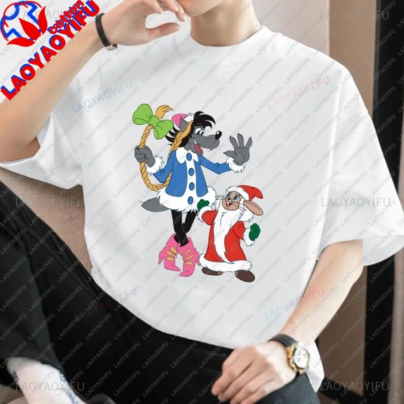 Russian Animation Nu Pogodi Fun Pattern Fashion Printed T-shirt, Unisex Casual Streetwear, Spring/summer Men's COTTON T-shirt