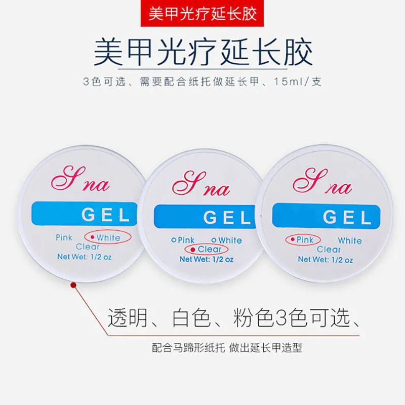 15ml Cura delle unghie Gel di estensione trasparente Colla per fototerapia UV Bianco/rosa/trasparente Colla base a tre colori Smalto per unghie