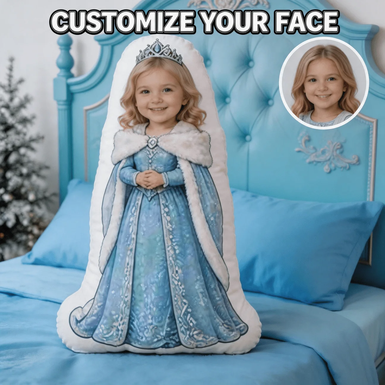 Custom Couple Photo Gingerbread Shaped Pillow, Personalized Face Decorative Cushion with Double-Sided Printing, 60cm Large Size