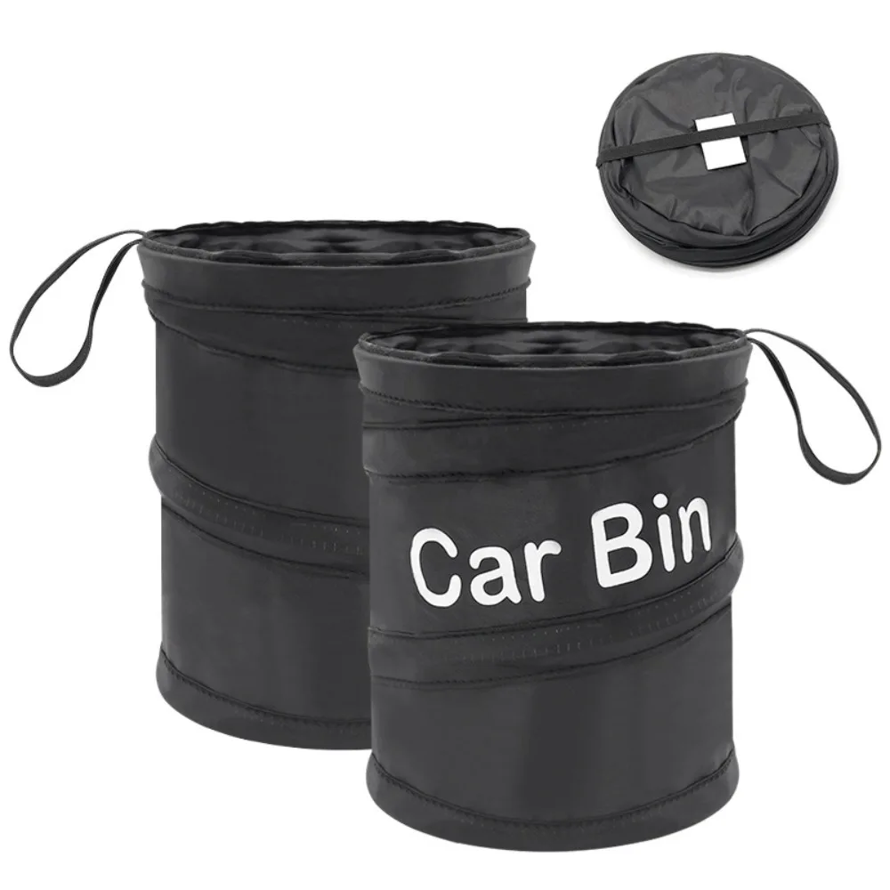 Portable Black Car Trash Can Foldable Waterproof Vehicle Garbage Can Pop-up Leak Proof Car Garbage Bag Auto Interior Accessories