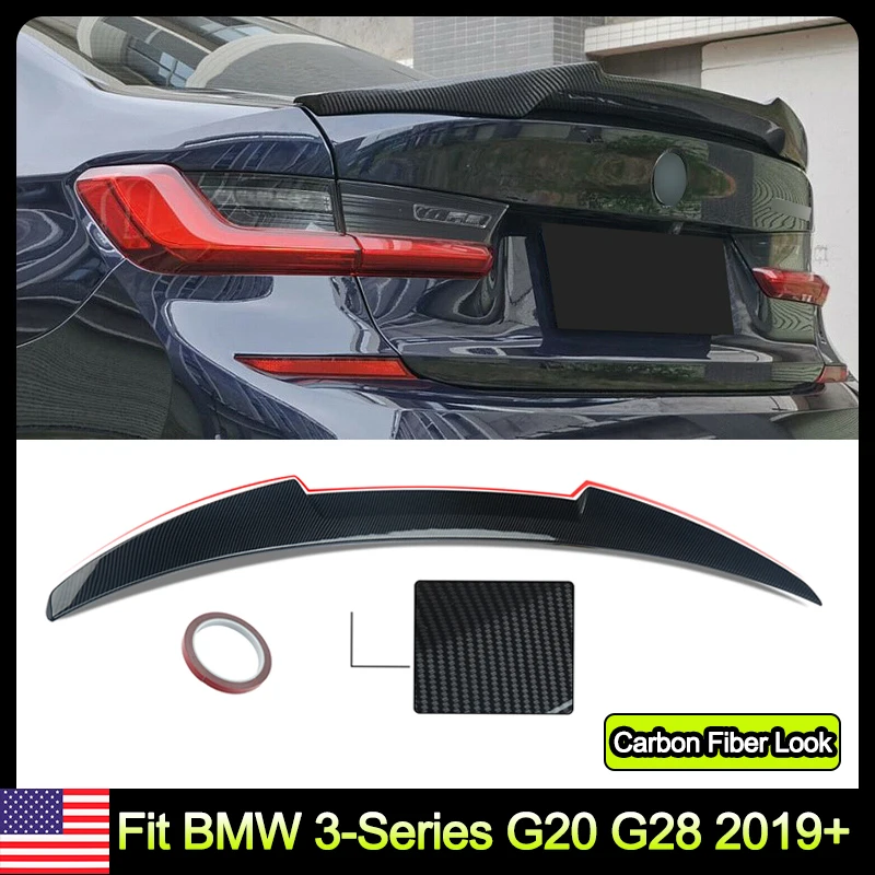 Spoiler Posteriore Compatibile con BMW G20 G28 Berlina 2019-2020, Stile M4, Aspetto Fibra di Carbonio, Alettone Posteriore